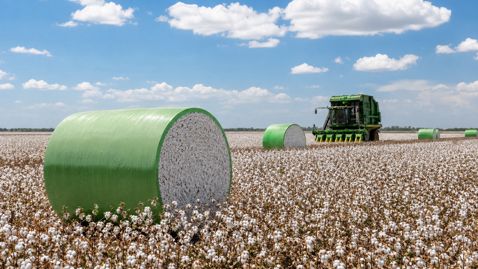 Cotton modules wrapped in green protective film